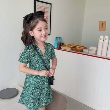 Καλοκαιρινό φόρεμα για κορίτσια σε κινέζικο στιλ Floral V-λαιμόκοψη κοντό μανίκι Φόρεμα Παιδικά ρούχα Παιδικά ρούχα