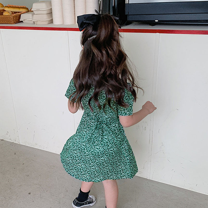 Ljetna haljina za djevojčice Kineski stil, cvjetni V-izrez, uska haljina kratkih rukava, beba, dječja odjeća, dječja odjeća
