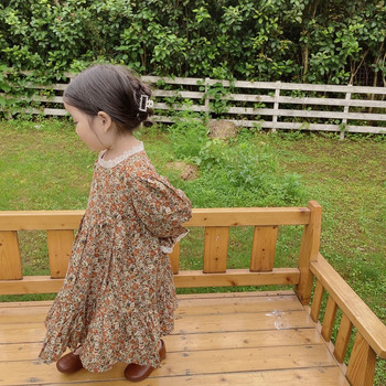 Ανοιξιάτικο Φόρεμα Κοριτσίστικα Νέα Φθινοπωρινά Παιδικά Ρούχα Ποιμαντικό Στυλ Δαντέλα Edge Μικρή Floral Τρομπέτα Μακρυμάνικη Μόδα Vestidos