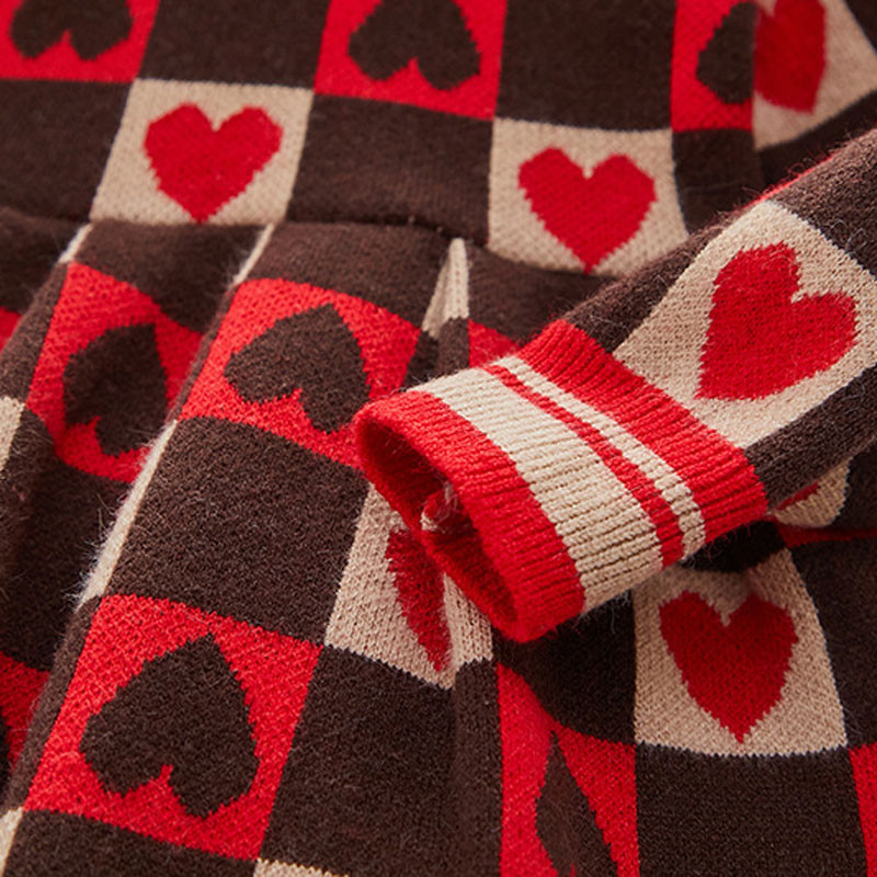 Tüdrukute kleit 2022. aasta sügise uus moodne armastuse ruuduline lasteriided beebidele, kevadine kootud printsesskleit