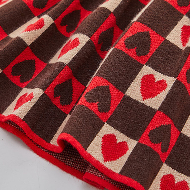 Tüdrukute kleit 2022. aasta sügise uus moodne armastuse ruuduline lasteriided beebidele, kevadine kootud printsesskleit