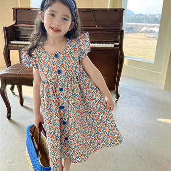 Φόρεμα για κορίτσια Μονό στήθος Φόρεμα Πριγκίπισσας Φόρεμα με μύγα μανίκια 2023 Καλοκαίρι Νέο Παιδικό Ρούχα σε στυλ Princess Pastoral