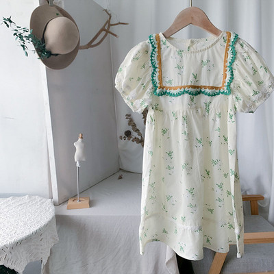 Καλοκαιρινό φόρεμα για κορίτσια βρετανικού στιλ δαντέλα Floral σύνολα Γλυκά κοστούμια Πριγκίπισσα πάρτι φόρεμα βαμβακερά Παιδικά παιδικά ρούχα