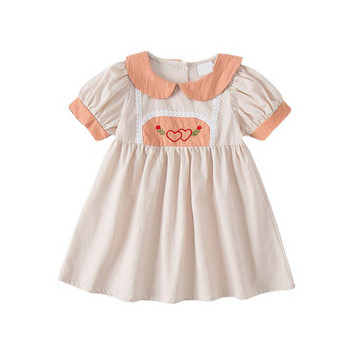 Καλοκαιρινό μωρό φόρεμα κούκλα πέτο κέντημα Lolita Love κέντημα αντίθεση χρώματος Κοντομάνικα Κορεάτικα παιδικά ρούχα