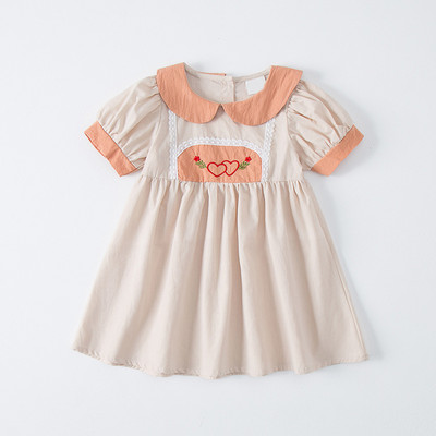Καλοκαιρινό μωρό φόρεμα κούκλα πέτο κέντημα Lolita Love κέντημα αντίθεση χρώματος Κοντομάνικα Κορεάτικα παιδικά ρούχα