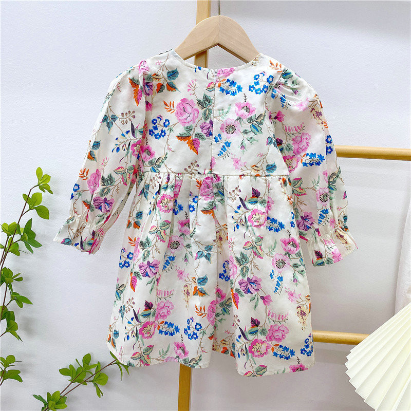 Tüdrukute kleit Uus euroopa-ameerika sügise lahvatusega varrukad Lilleline mood Printsess Peokleit Lastele Beebidele Lasteriided 3-7 a