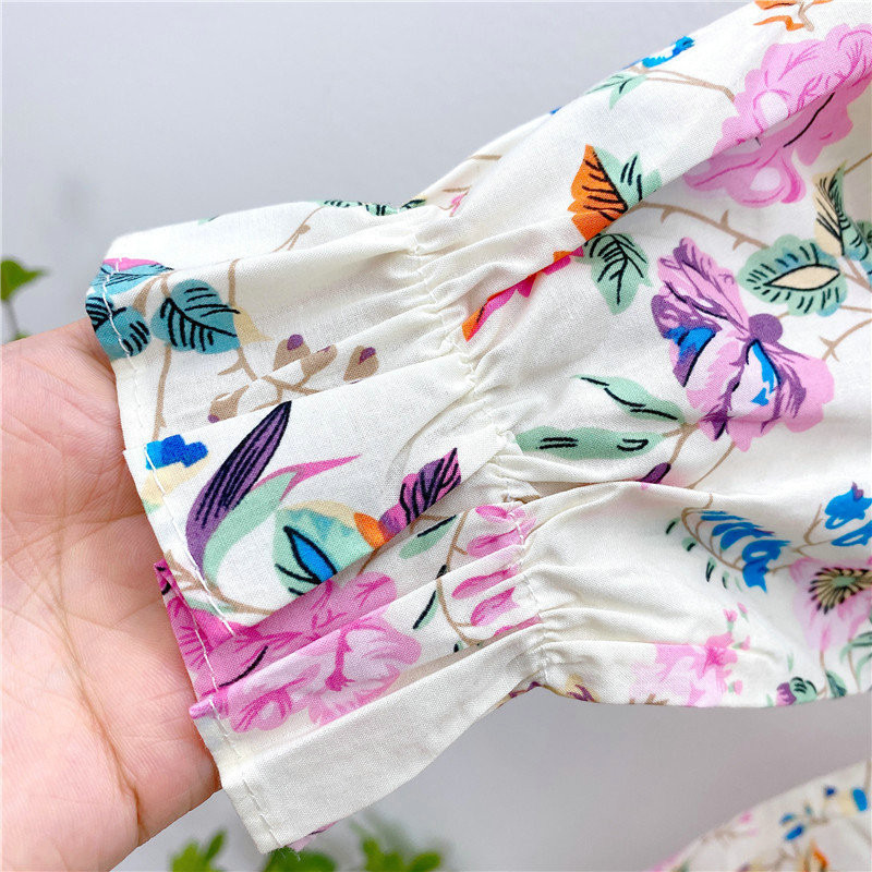 Tüdrukute kleit Uus euroopa-ameerika sügise lahvatusega varrukad Lilleline mood Printsess Peokleit Lastele Beebidele Lasteriided 3-7 a