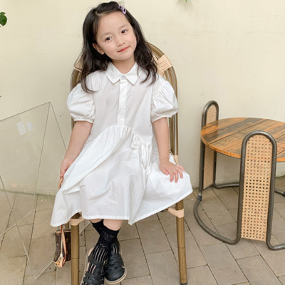 Ljetna haljina za djevojčice Nova odjeća s puf rukavima Bijela haljina s ovratnikom košulje Slatka haljina princeze Dječji kostimi Dječja odjeća