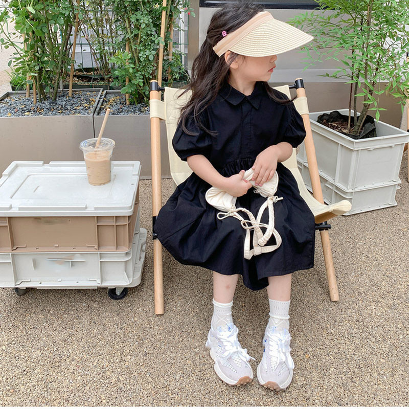 Ljetna haljina za djevojčice Nova odjeća s puf rukavima Bijela haljina s ovratnikom košulje Slatka haljina princeze Dječji kostimi Dječja odjeća