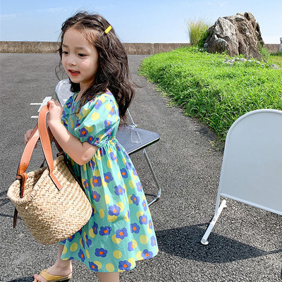 Καλοκαιρινό φόρεμα για κορίτσια Μικρό φόρεμα φρέσκων λουλουδιών New Halter Temperament Φορέματα πριγκίπισσας κοντά μανίκια Παιδικά παιδικά ρούχα