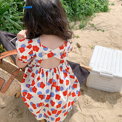 Καλοκαιρινό φόρεμα για κορίτσια Μικρό φόρεμα φρέσκων λουλουδιών New Halter Temperament Φορέματα πριγκίπισσας κοντά μανίκια Παιδικά παιδικά ρούχα
