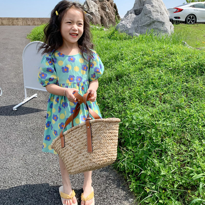 Καλοκαιρινό φόρεμα για κορίτσια Μικρό φόρεμα φρέσκων λουλουδιών New Halter Temperament Φορέματα πριγκίπισσας κοντά μανίκια Παιδικά παιδικά ρούχα