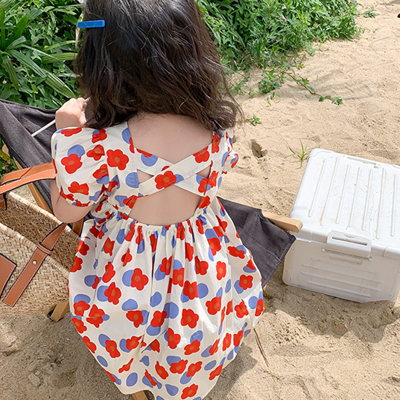 Καλοκαιρινό φόρεμα για κορίτσια Μικρό φόρεμα φρέσκων λουλουδιών New Halter Temperament Φορέματα πριγκίπισσας κοντά μανίκια Παιδικά παιδικά ρούχα