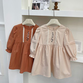 Haljine za djevojčice Haljina s vezom od čipke Nove jesenske haljine od čistog pamuka 2023. Dječja haljina u korejskom stilu