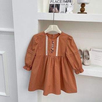 Φορέματα για κορίτσια Διακόσμηση με δαντέλα Κέντημα Φόρεμα 2023 Φθινόπωρο Νέο από καθαρό βαμβακερό μακρυμάνικο φορέματα Κορεάτικο στυλ Παιδικό φόρεμα