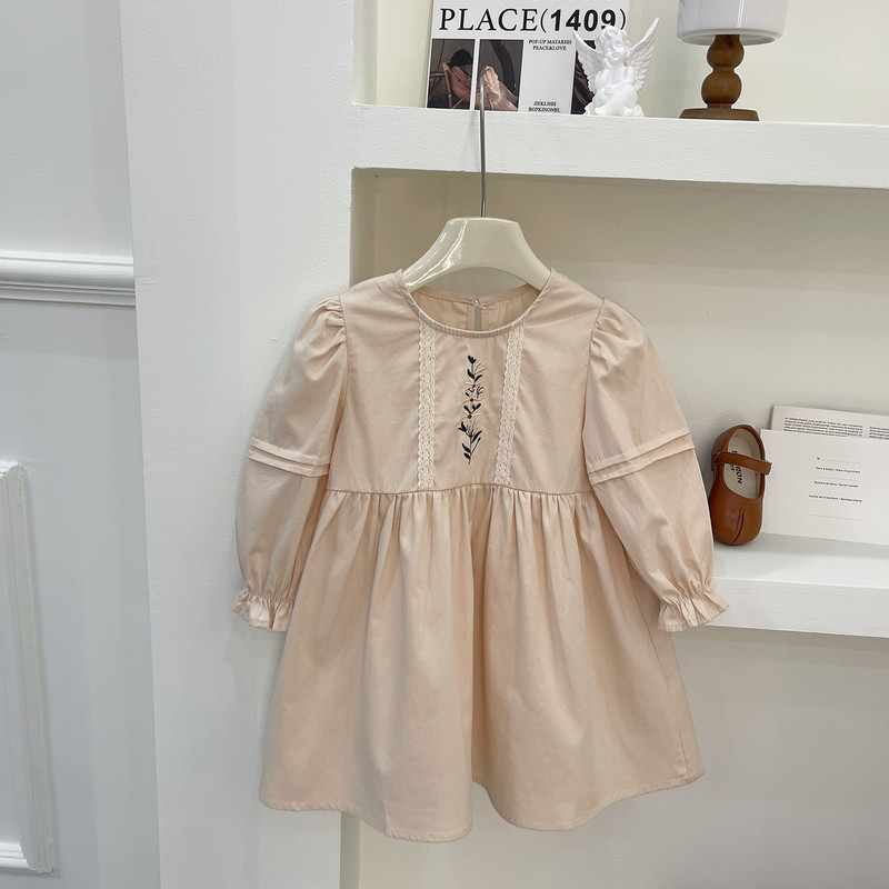 Haljine za djevojčice Haljina s vezom od čipke Nove jesenske haljine od čistog pamuka 2023. Dječja haljina u korejskom stilu