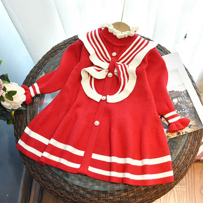Pletena haljina za djevojčice Jesenska dječja haljina u kampus stilu Proljetna nova modna džemper haljina s dugim rukavima za djevojčice Dječja odjeća