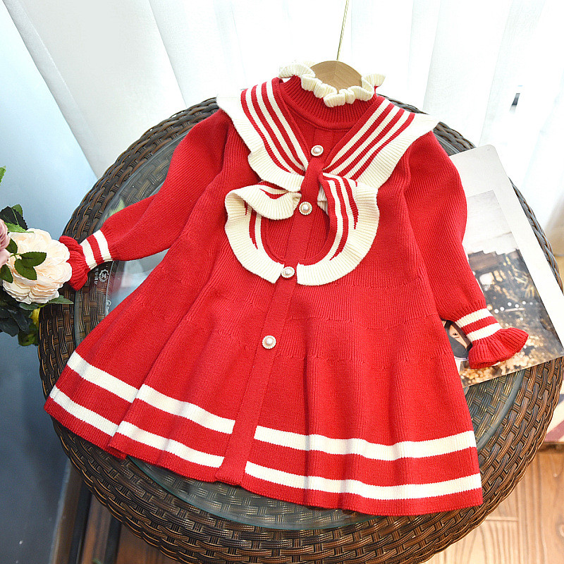 Pletena haljina za djevojčice Jesenska dječja haljina u kampus stilu Proljetna nova modna džemper haljina s dugim rukavima za djevojčice Dječja odjeća