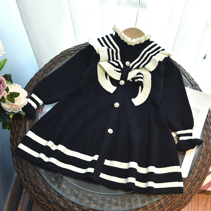 Pletena haljina za djevojčice Jesenska dječja haljina u kampus stilu Proljetna nova modna džemper haljina s dugim rukavima za djevojčice Dječja odjeća