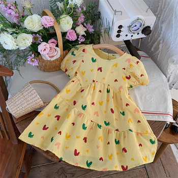 Κοριτσίστικο φόρεμα 2023 Νέο καλοκαιρινό λεπτό φόρεμα πριγκίπισσας Παιδικό φόρεμα παραλίας Love print Χαριτωμένο μεσαίο και μικρό παιδικό φόρεμα