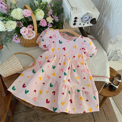 Rochie pentru fete 2023 Noua rochie de vară subțire prințesă Rochie de plajă pentru copii Love Print Rochie drăguță pentru copii mijlocii și mici