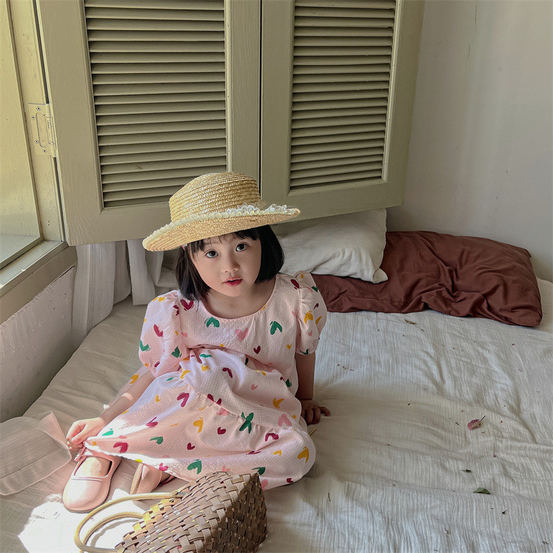 Rochie pentru fete 2023 Noua rochie de vară subțire prințesă Rochie de plajă pentru copii Love Print Rochie drăguță pentru copii mijlocii și mici