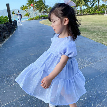 Καλοκαιρινό φόρεμα για κορίτσια Γλυκό νέο στυλ καρό ανοιχτό χρώμα Φόρεμα πριγκίπισσας Παιδικά ρούχα Παιδικά ρούχα
