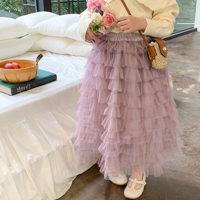 Nova proljetna ležerna suknja srednje dužine za djevojčice 2023. Dječja modna slojevita pufnasta gaza suknja
