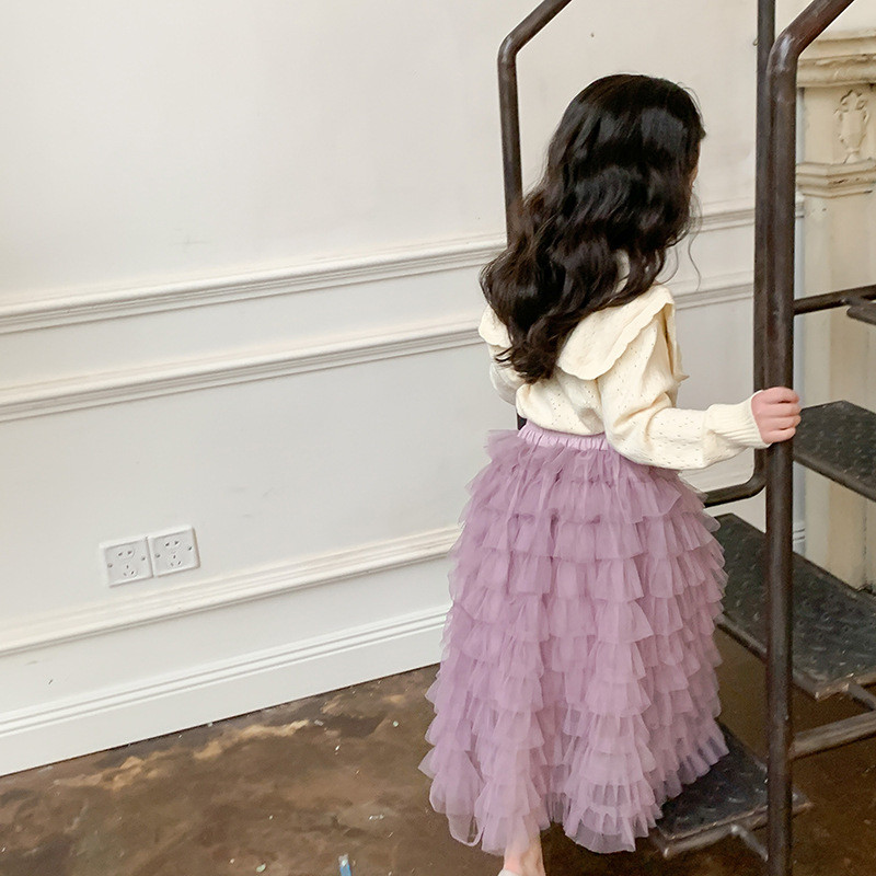Nova proljetna ležerna suknja srednje dužine za djevojčice 2023. Dječja modna slojevita pufnasta gaza suknja
