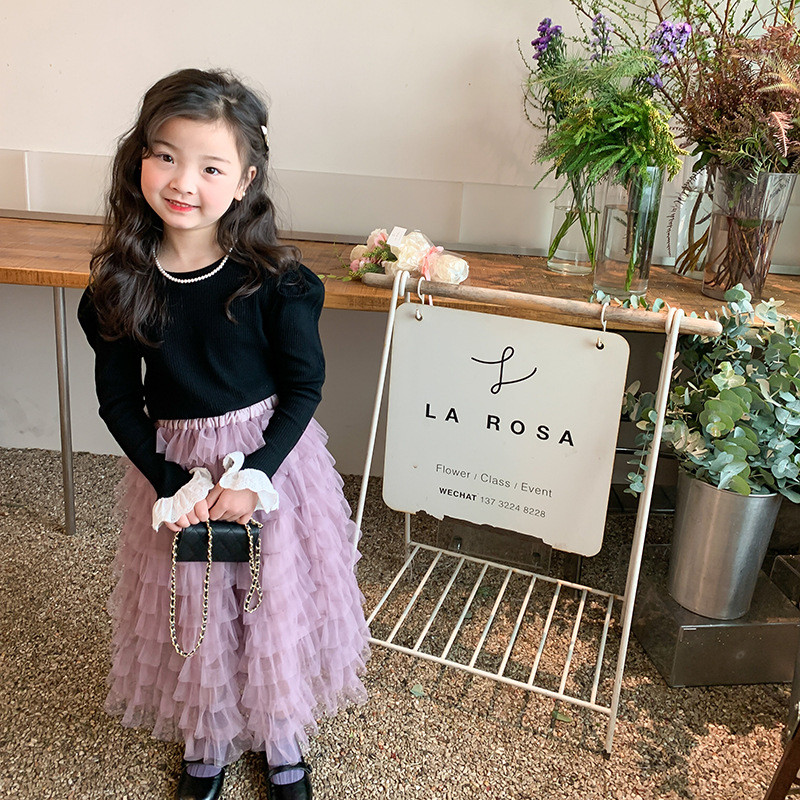 Nova proljetna ležerna suknja srednje dužine za djevojčice 2023. Dječja modna slojevita pufnasta gaza suknja