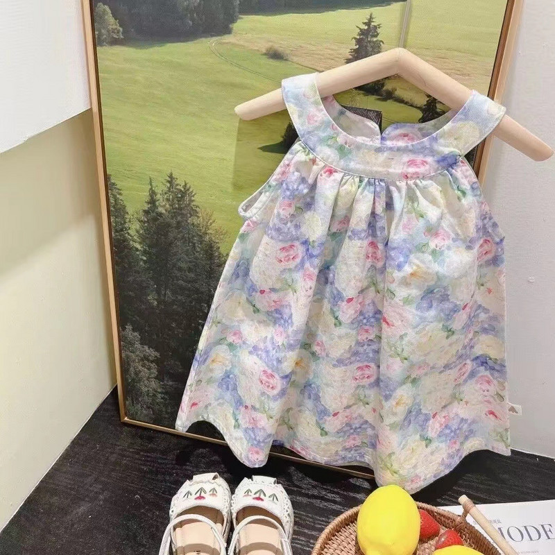 Ljetna haljina princeze za djevojčice 2023. Nova dječja slatka haljina s remenom Dječja odjeća za bebe Jednostavna haljina s cvijetom za djevojčice koja visi oko vrata