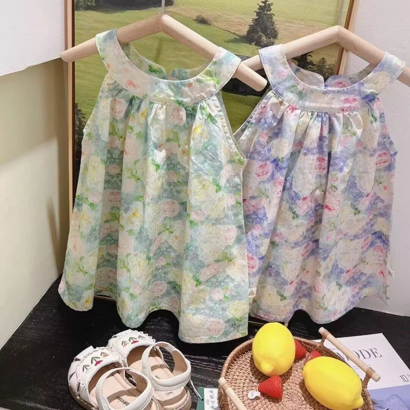 Ljetna haljina princeze za djevojčice 2023. Nova dječja slatka haljina s remenom Dječja odjeća za bebe Jednostavna haljina s cvijetom za djevojčice koja visi oko vrata
