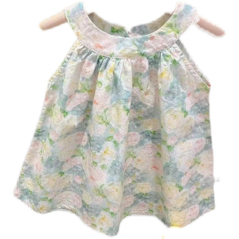 Ljetna haljina princeze za djevojčice 2023. Nova dječja slatka haljina s remenom Dječja odjeća za bebe Jednostavna haljina s cvijetom za djevojčice koja visi oko vrata