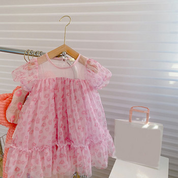 Κορίτσια Καλοκαιρινό δικτυωτό φόρεμα Εξωτερικά ρούχα Παιδικά ρούχα Βρεφικά Παιδικά ρούχα Γλυκά Floral Vestidos Μυθιστόρημα Ροζ λουλούδι Πριγκίπισσα φόρεμα