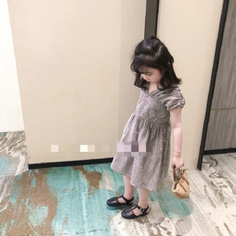 Djevojka Ljetna sling haljina Gornja odjeća Elegantna dječja odjeća V-izrez Cvjetna haljina s jednim kopčanjem Šarm princeza Večernje haljine