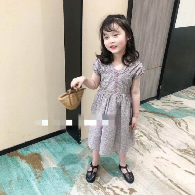 Djevojka Ljetna sling haljina Gornja odjeća Elegantna dječja odjeća V-izrez Cvjetna haljina s jednim kopčanjem Šarm princeza Večernje haljine