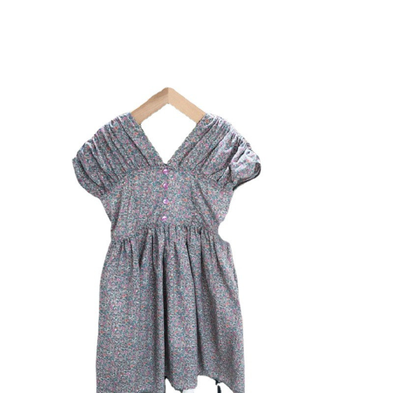 Djevojka Ljetna sling haljina Gornja odjeća Elegantna dječja odjeća V-izrez Cvjetna haljina s jednim kopčanjem Šarm princeza Večernje haljine