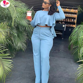 Elegantna radna odjeća Dvodijelni set Jesenska odjeća za žene Skrateni top s volanima i odijela sa širokim hlačama Odgovarajući kompleti Seksi klupska odjeća