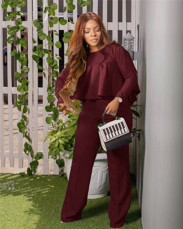 Elegantna radna odjeća Dvodijelni set Jesenska odjeća za žene Skrateni top s volanima i odijela sa širokim hlačama Odgovarajući kompleti Seksi klupska odjeća