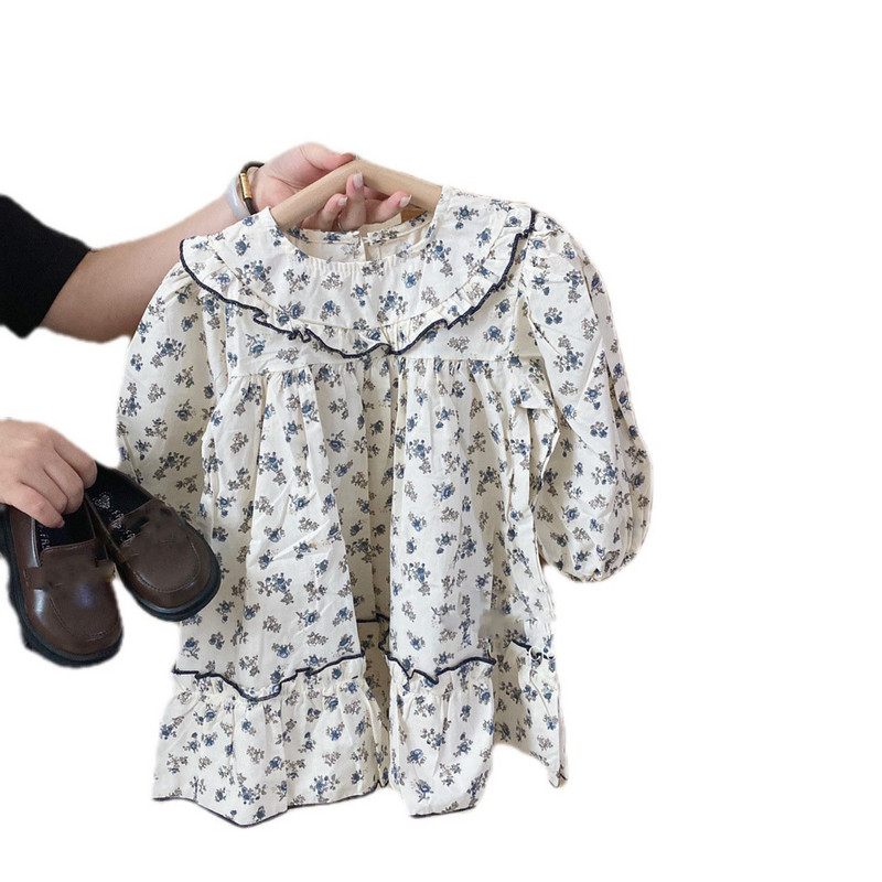 Tüdrukute sügiskleit pastoraalses stiilis 2022 uus Korea lasteriided Baby Kids tikitud printsessi kleit