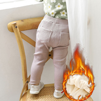 Сладки клинове за момичета Плътни кадифени панталони Есен Зима Детски памучни еластични топли панталони Бебешки момичета Тънки панталони с ластик на талията