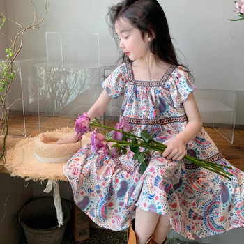 Καλοκαιρινό νέο φόρεμα για κορίτσια 2023 Ethnic φόρεμα αφηρημένη ζωγραφική Παιδικά ρούχα Βρεφικό φόρεμα πριγκίπισσας για διακοπές Φόρεμα παραλίας