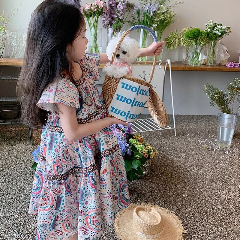 Nova ljetna haljina za djevojčice 2023. Haljina s etničkim apstraktnim slikama Dječja odjeća Haljina princeze za djevojčice Blagdanska haljina za plažu