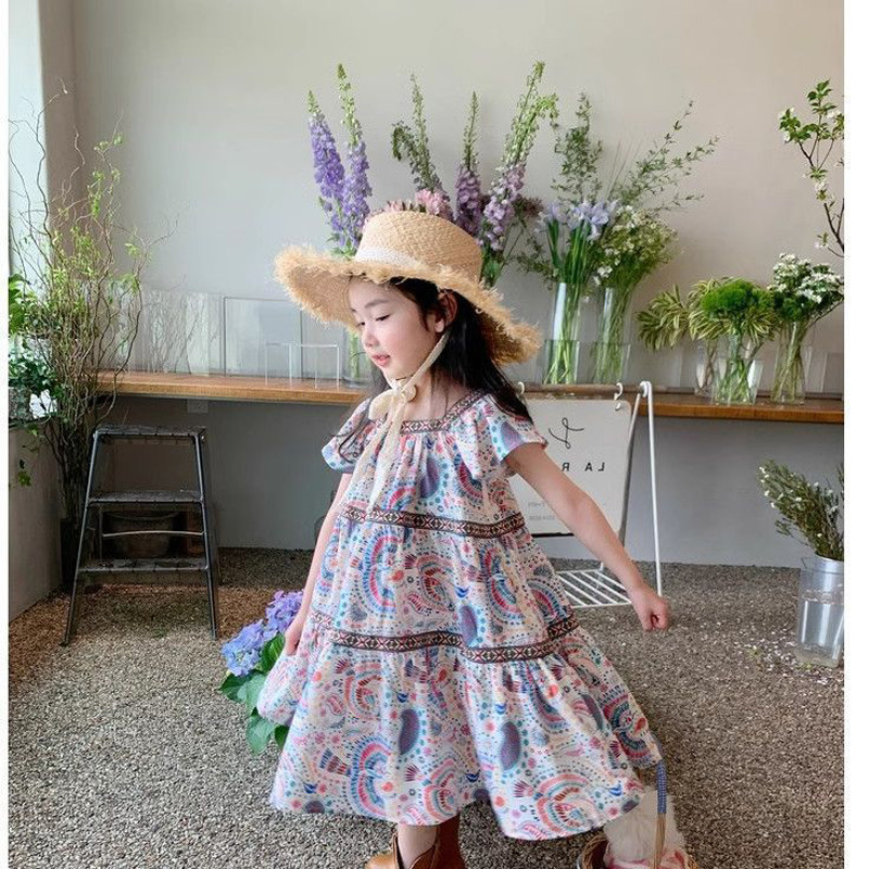 Nova ljetna haljina za djevojčice 2023. Haljina s etničkim apstraktnim slikama Dječja odjeća Haljina princeze za djevojčice Blagdanska haljina za plažu