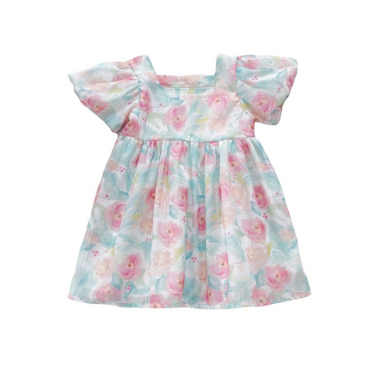 Tüdrukute kandiline kaelusega kleit suvine uus korea versioon lasteriided, lillelised puhvis varrukad, peokleit Printsessi kleit, õhtused vestidos