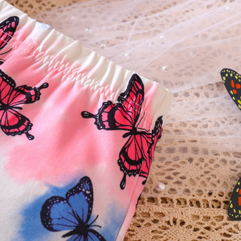 Нови есенни кльощави панталони с принт на пеперуди за момичета
