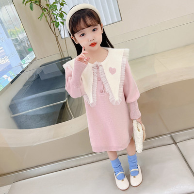 Džemper haljina za djevojčice Slatka dječja odjeća Pleteni pulover haljina Jesen Zima Nove modne dječje haljine na preklop za djevojčice