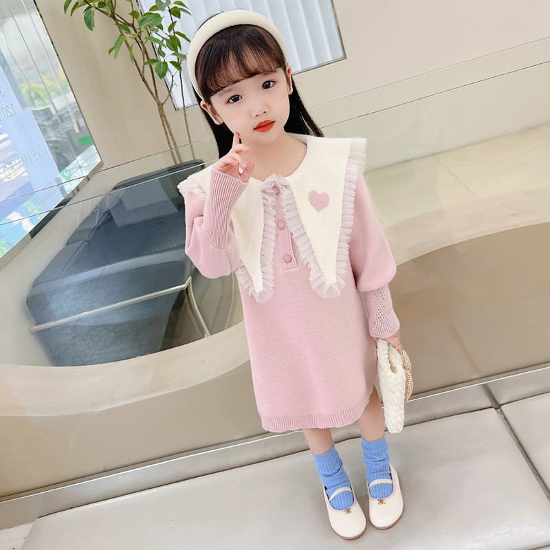 Džemper haljina za djevojčice Slatka dječja odjeća Pleteni pulover haljina Jesen Zima Nove modne dječje haljine na preklop za djevojčice