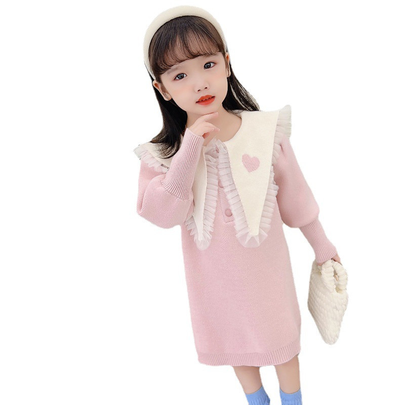 Džemper haljina za djevojčice Slatka dječja odjeća Pleteni pulover haljina Jesen Zima Nove modne dječje haljine na preklop za djevojčice