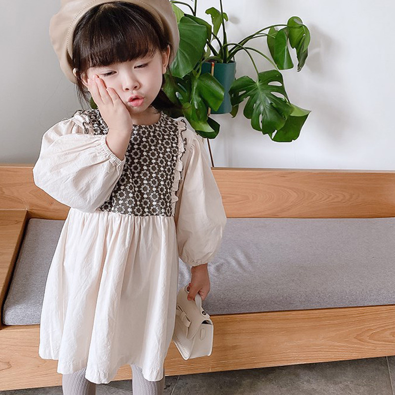 Haljine za djevojčice Jesen 2023. Nova dječja dječja odjeća Korejska japanska odjeća s šivanim cvijećem Široka moderna haljina za djevojčice